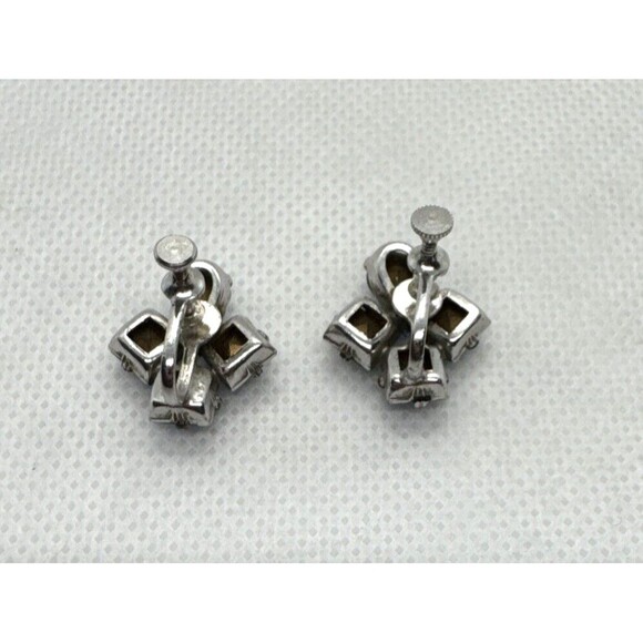 Vintage Rhinestone Light Blue Silver Tone Screw Back Earrings 1960s Retro - Picture 4 of 8